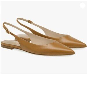 FOWT Simple Closed Pointed Toe Slingback Buckle Strap Flats Mules Shoes Brown